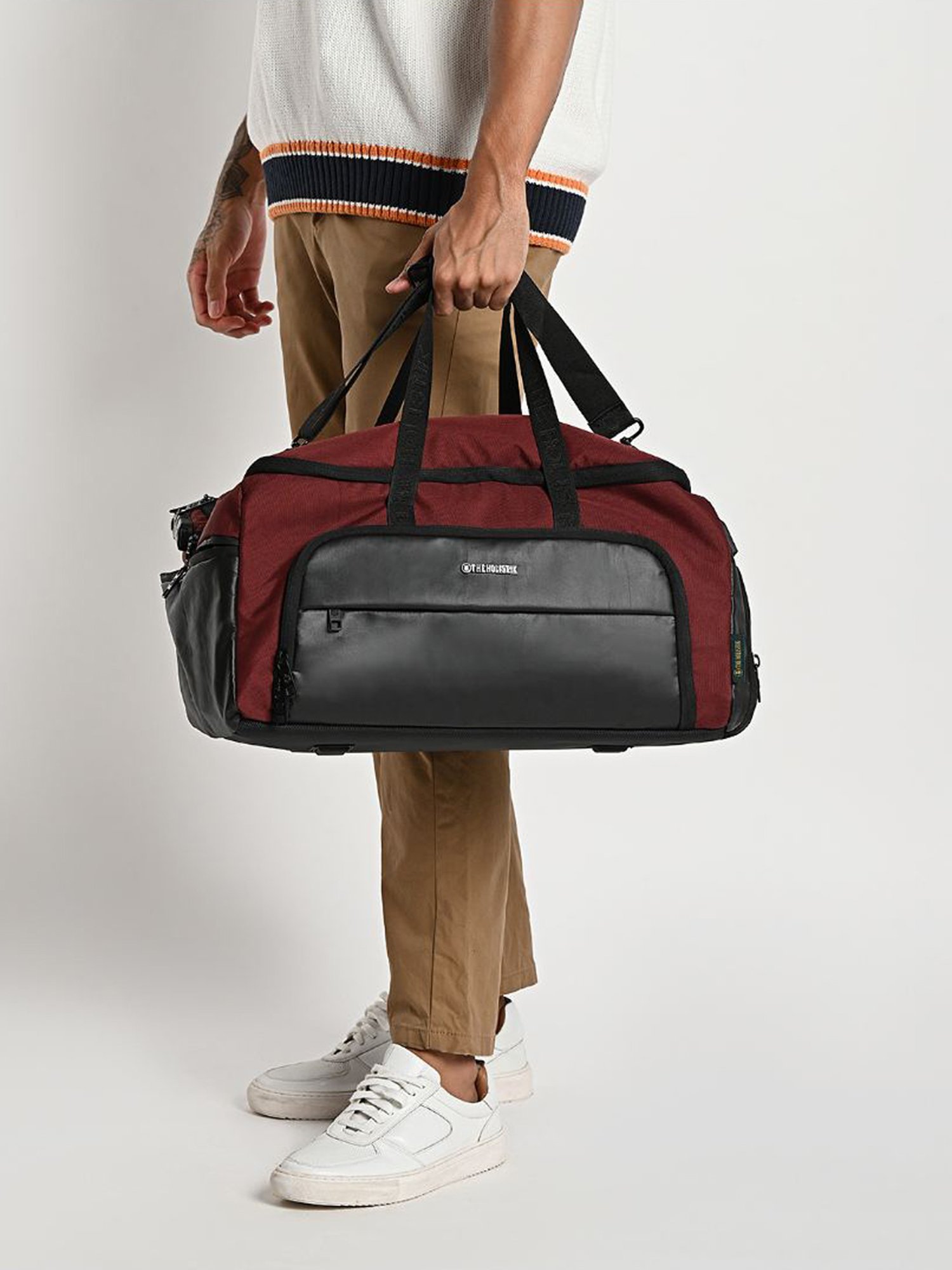 THE HOLISTIK Maroon & Black Large Wanderer Expandable Duffel Bag