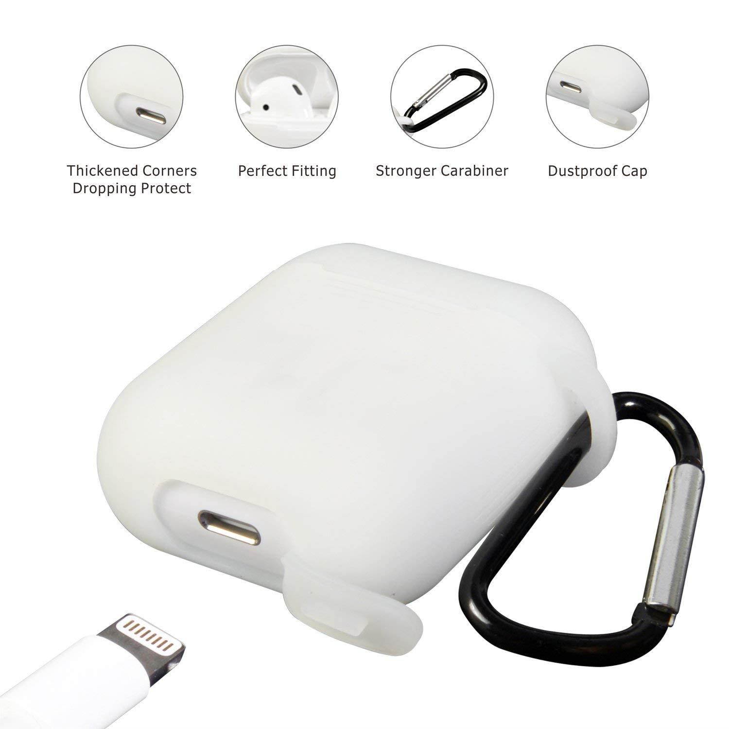 Enhenstre AirPods Case Cover, Silicone Protective Case and Skin for Airpods Charging Case with Airpods Anti-Lost Strap/Airpods Hooks,[Buy 1 Get 5 Accessories] (Glow)