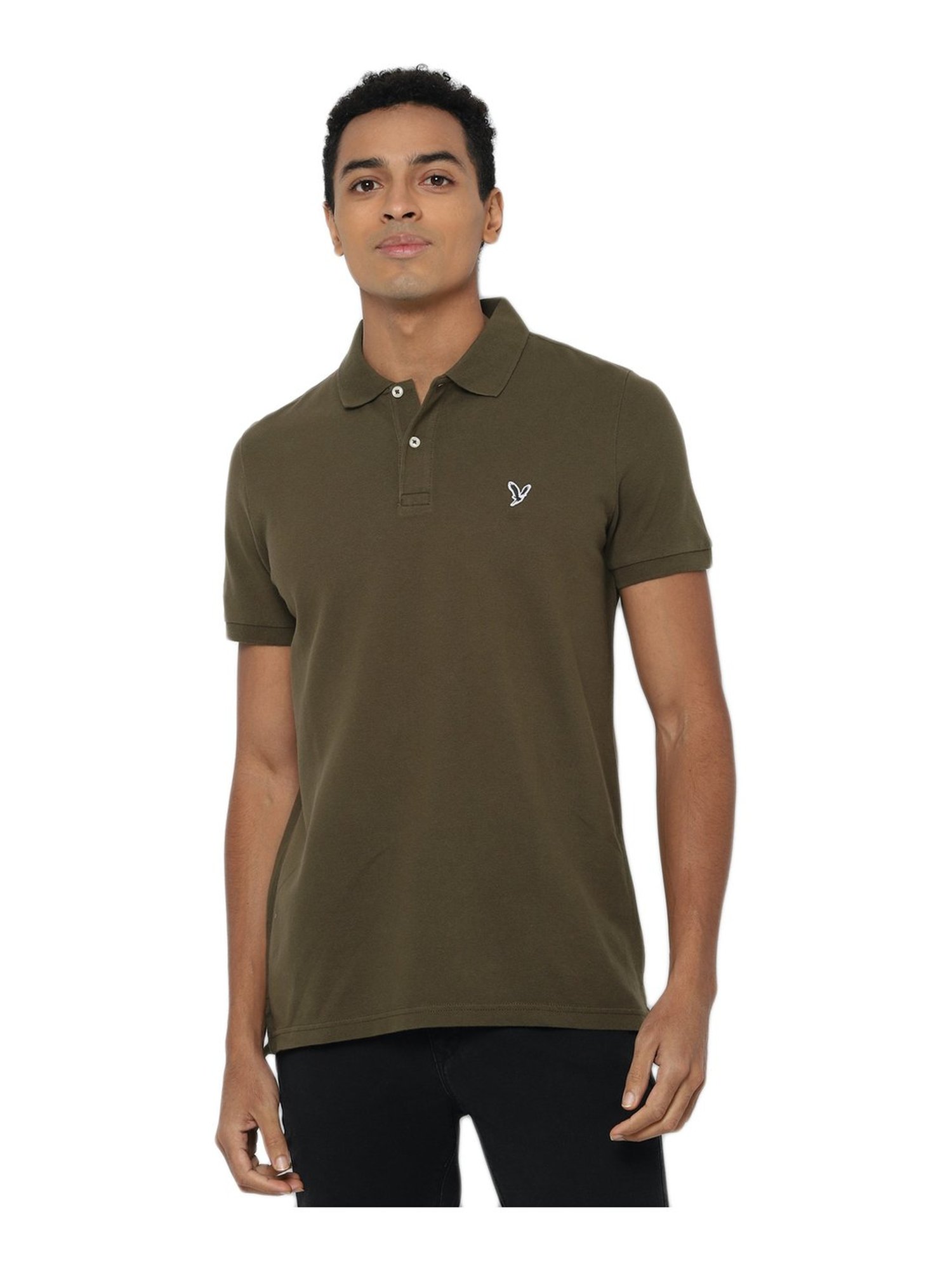 American Eagle Outfitters Olive Green Cotton Slim Fit Polo T-Shirt
