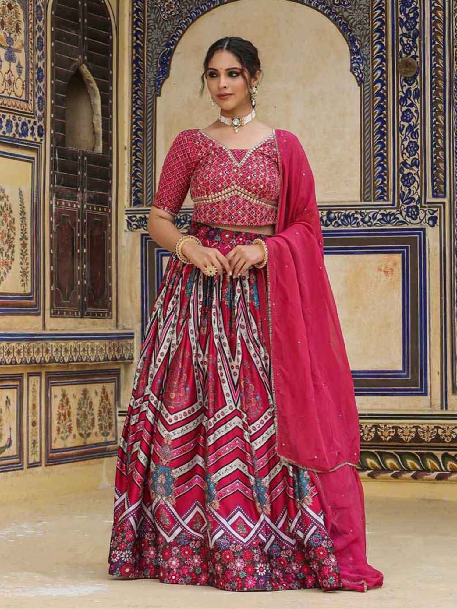 SCAKHI Purple Printed Lehenga Choli Set With Dupatta