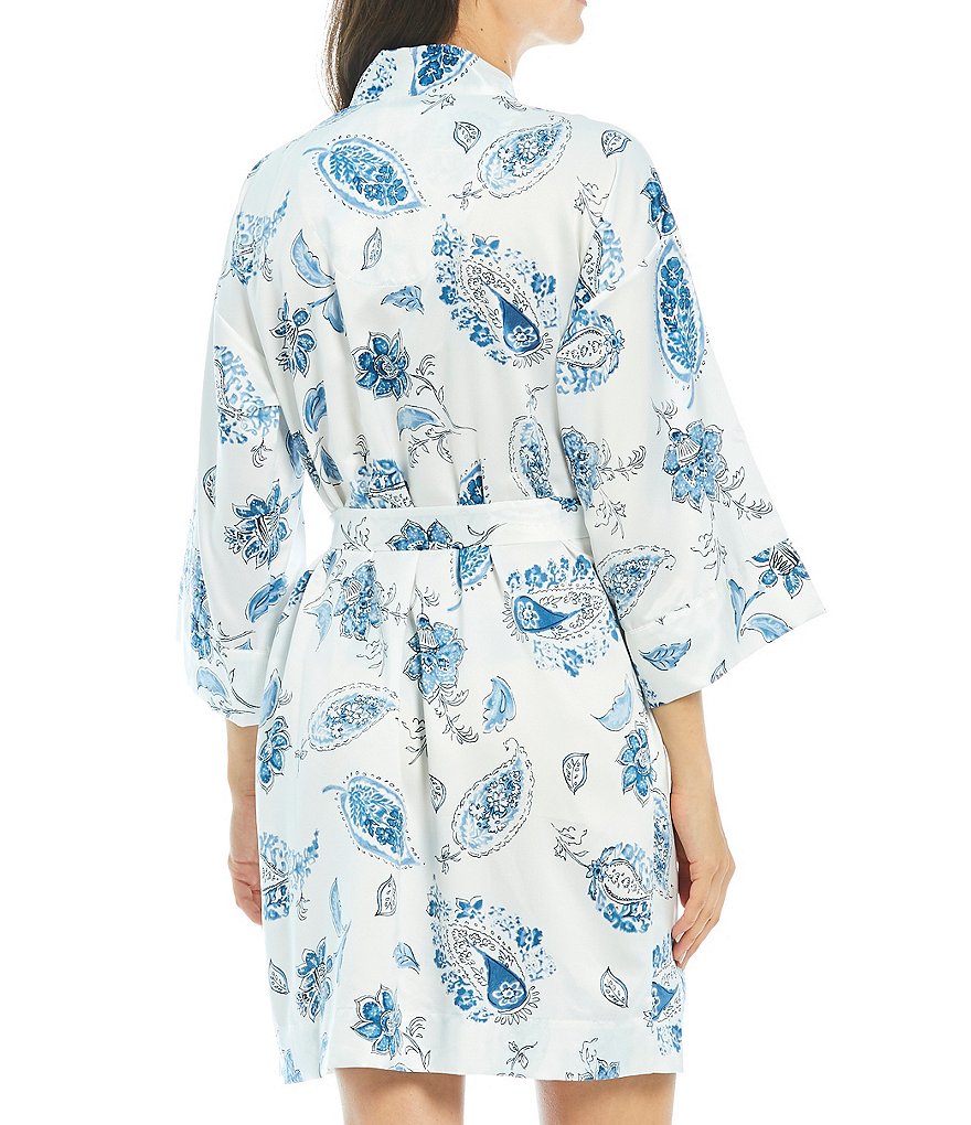 Lauren Ralph Lauren Paisley Printed Satin Short Wrap Robe