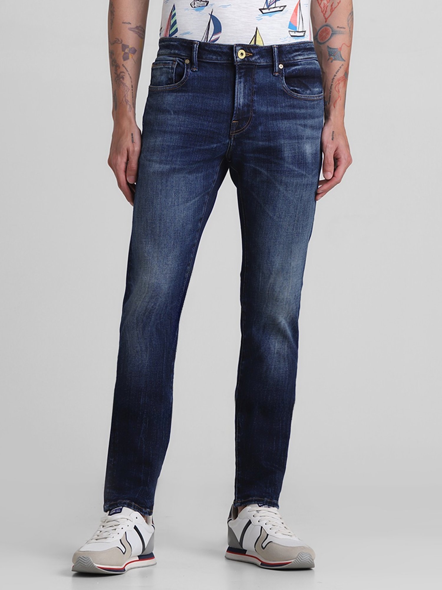 Jack & Jones Dark Blue Denim Cotton Slim Fit Jeans