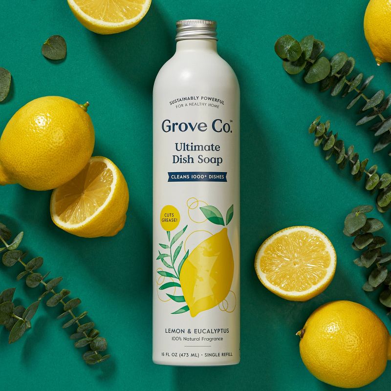 Grove Co. Ultimate Dish Soap Refill in Aluminum Bottle - Lemon & Eucalyptus - 16 fl oz