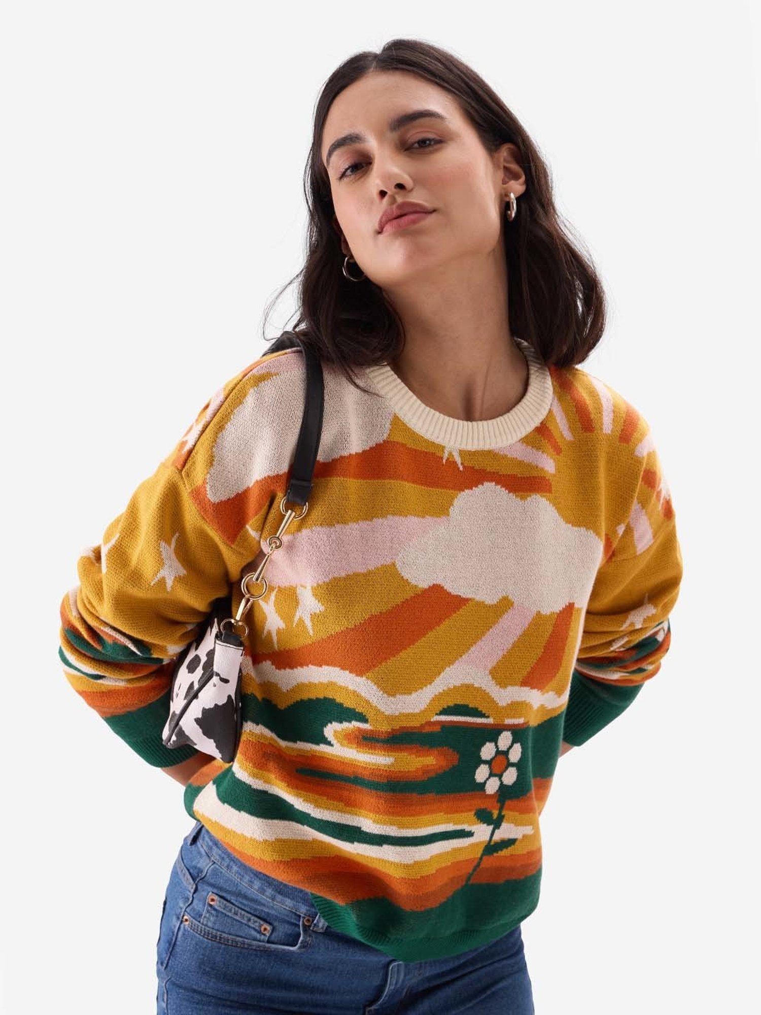 The Souled Store Multicolored Printed Sweater