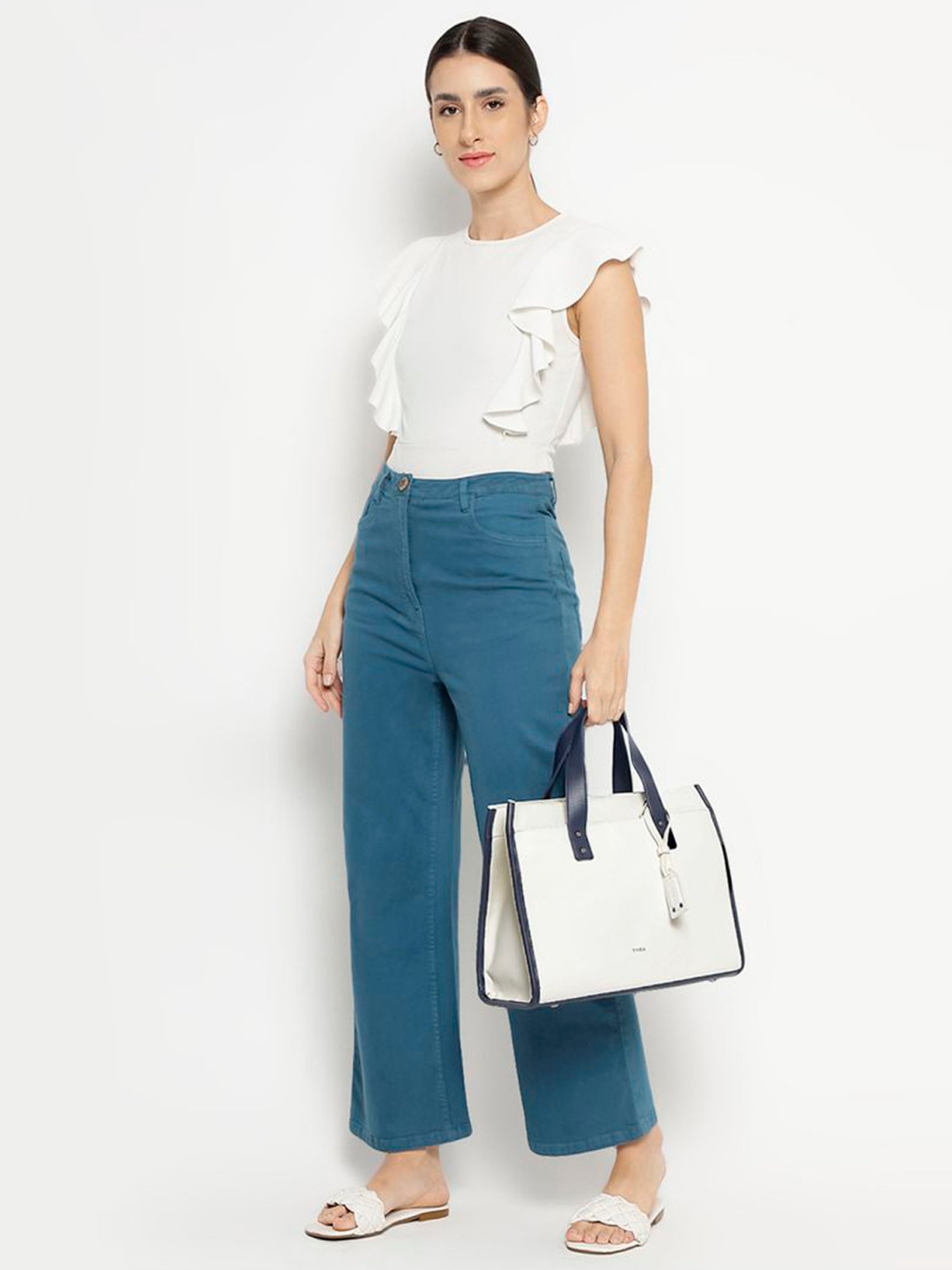 Tyra Emily White Solid Faux Leather Tote Handbag