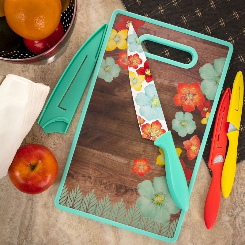 Gibson Home Jordana 7 Piece Cutlery Knife and Cutting Board Set in Multi-Color Floral