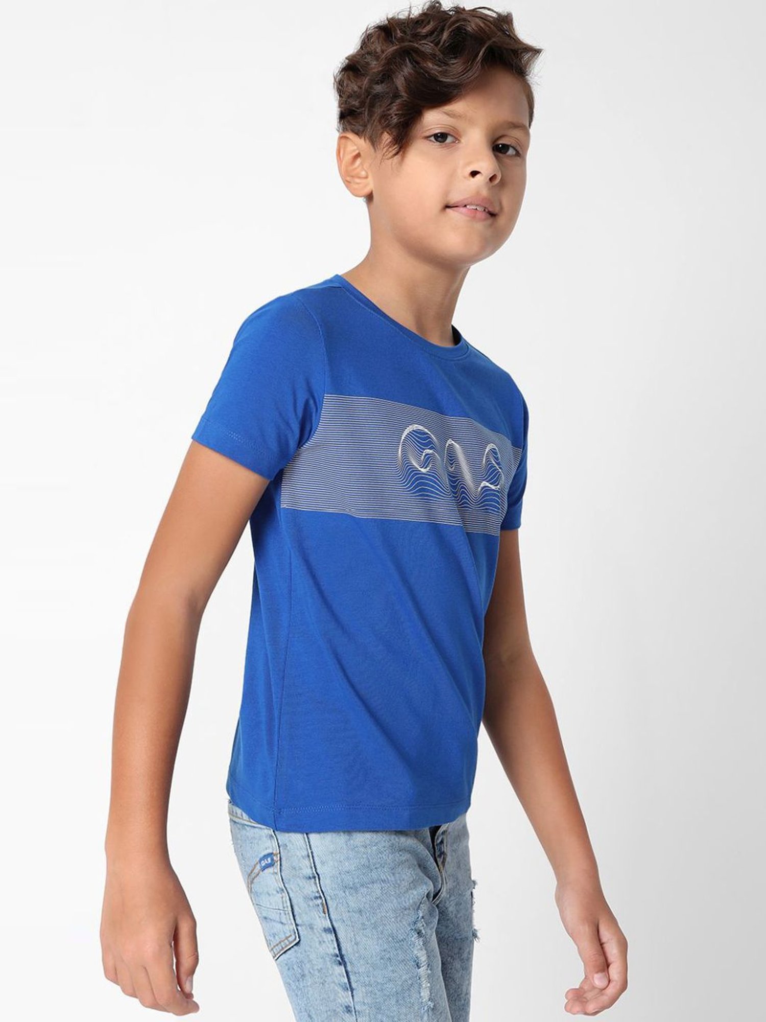 Gas Kids Blue Printed T-Shirt