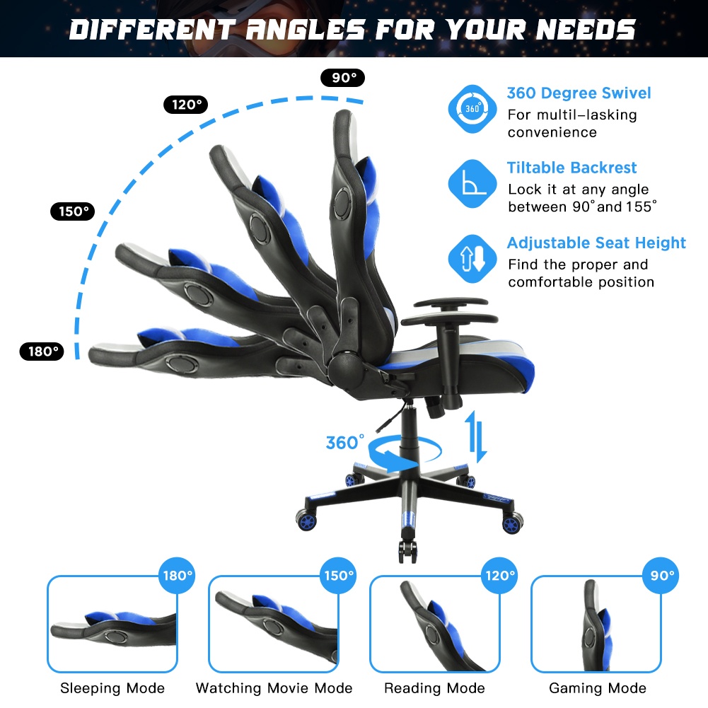 YOUTHUP Gaming Chair with RGB LED Lights, Racing Style Recliner Swivel Video Computer Chair with Bluetooth Speakers, Adjustable Ergonomic High Back, PU Leather with Headrest and Lumbar Support, Pink