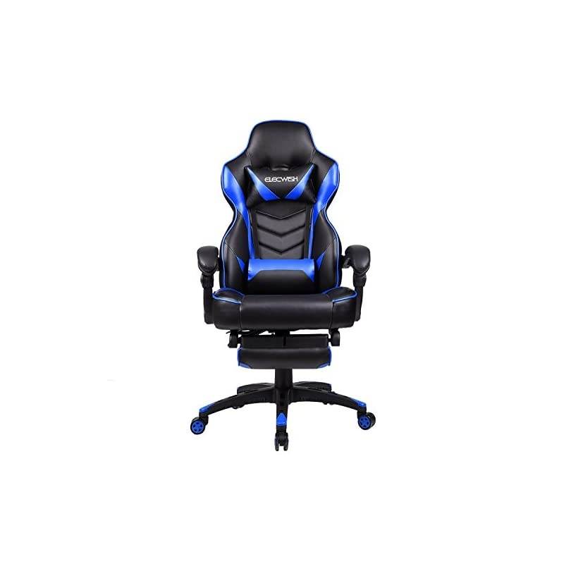 Chair Racing Style Reclining Adjustable Swivel Office Chair with Foot Rest, Lumbar Pillow, Headrest(Blue)