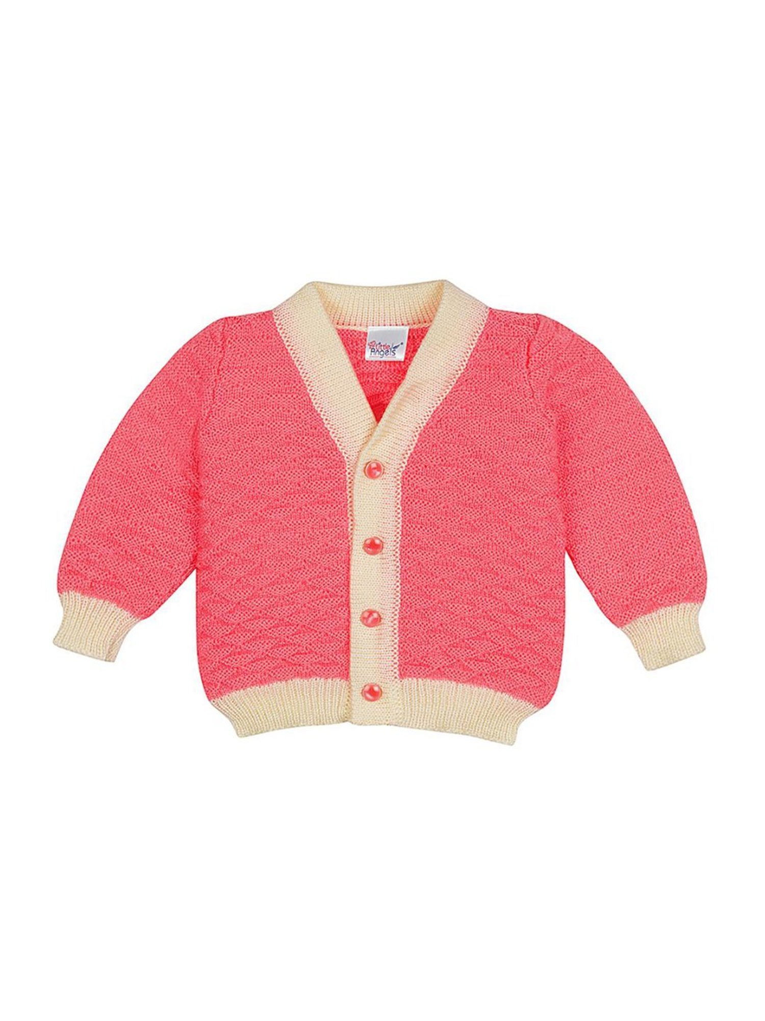 Little Angels Kids Pink & Cream Textured Pattern Full Sleeves Sweater Set