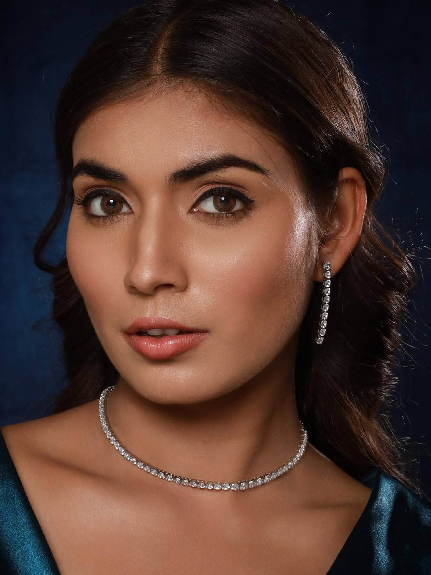 Aatmana Silver-Plated AD-Studded Necklace & Earrings Jewellery Set for Women