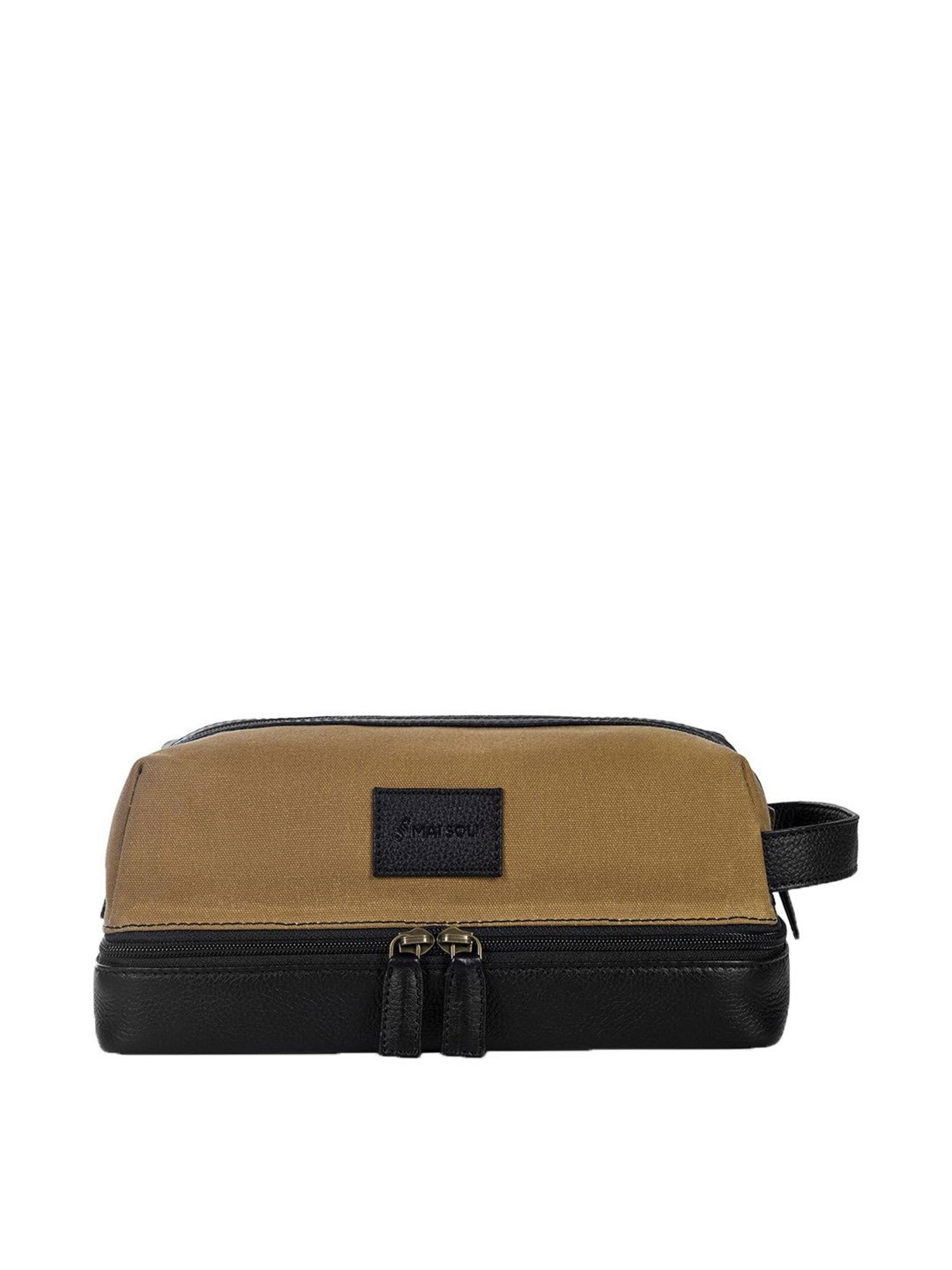 Mai Soli Khaki & Black Leather Toiletry Pouch