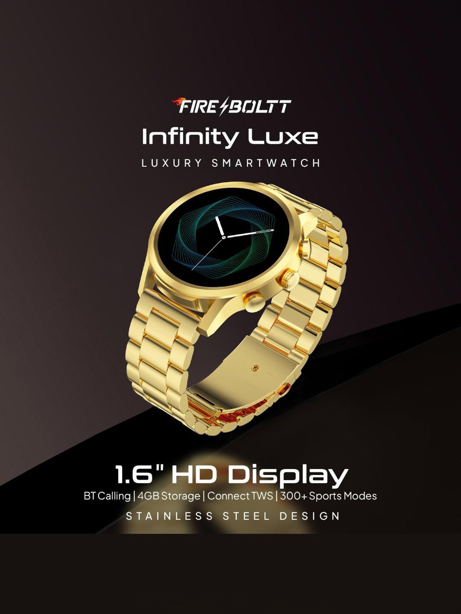 Fire-Boltt Infinity Luxe BT Calling Smartwatch with 1.6 inch HD Round Display (Gold)
