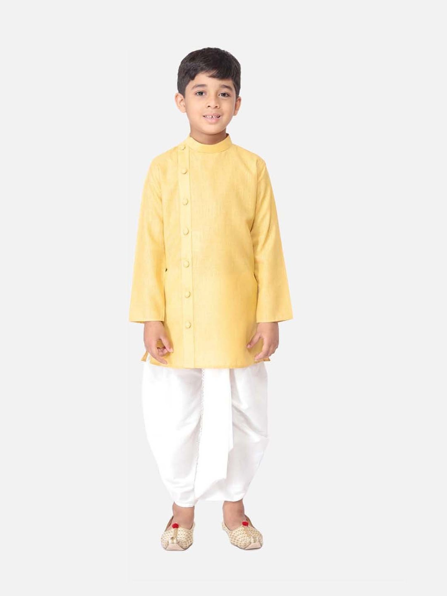 TABARD Kids Yellow & White Cotton Regular Fit Kurta Set