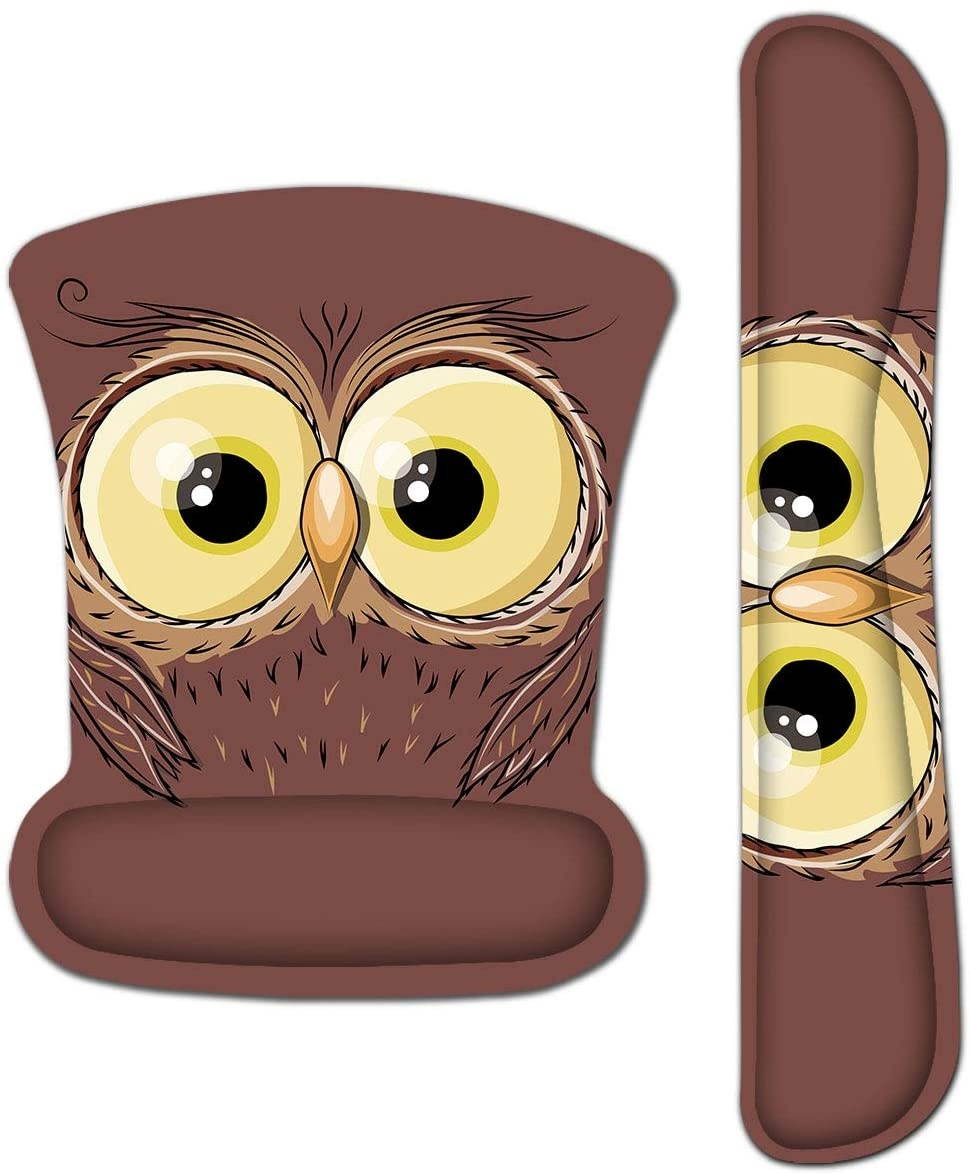 Keyboard Pad Wrist Rest Mouse Pad, ToLuLu Gel Ergonomic Mouse Pads Wrist Support for Computer Laptop Home Office, Mousepad Keyboard Wrist Support with Memory Foam for Easy Typing Pain Relief, Cute Owl