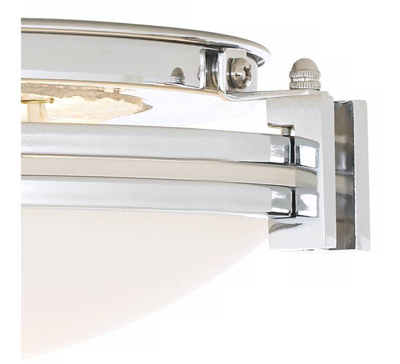 Possini Euro Design Art Deco Ceiling Light Flush Mount Fixture Chrome 12 3/4" Wide White Glass Bowl for Bedroom Kitchen Hallway