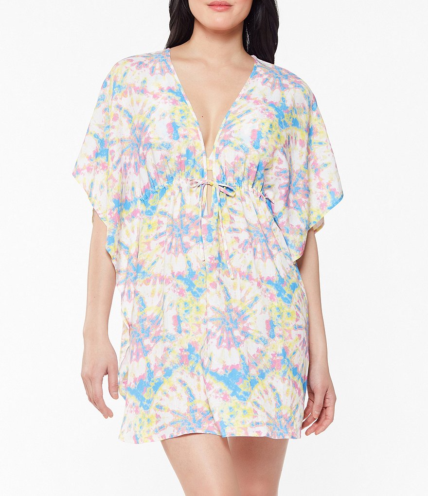 Tommy Bahama Midnight Orchid Tropical Print Scoop Neck Ruffle Hem Spa Dress