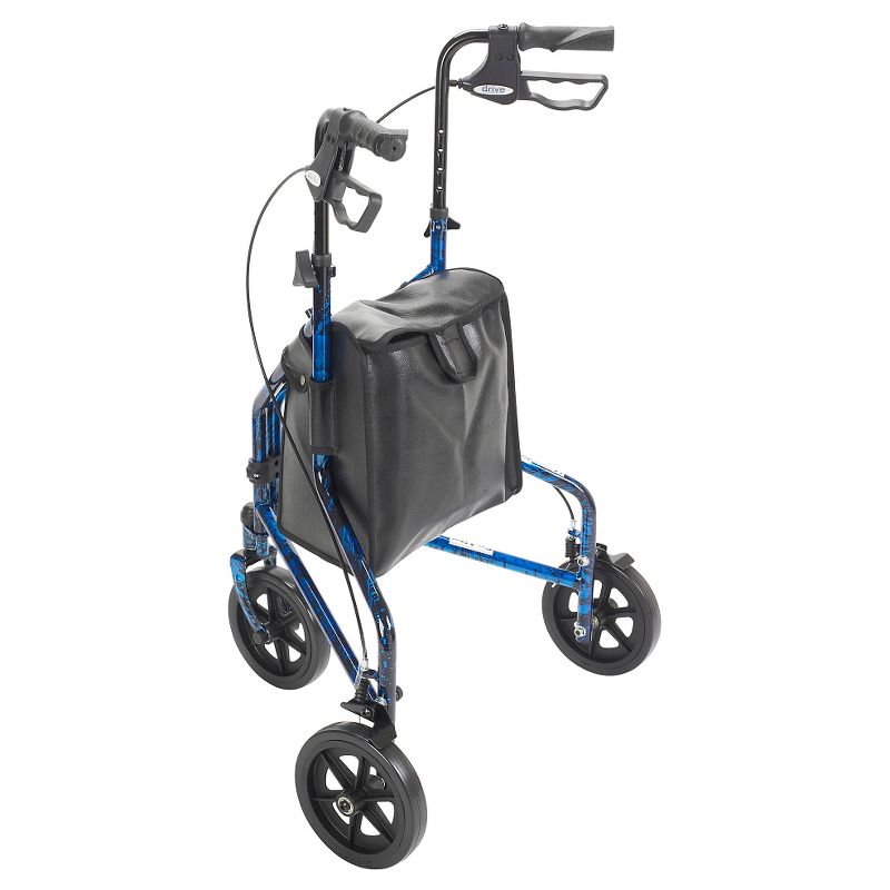 Drive Medical 3 Wheel Walker Rollator with Basket Tray and Pouch, Flame Blue