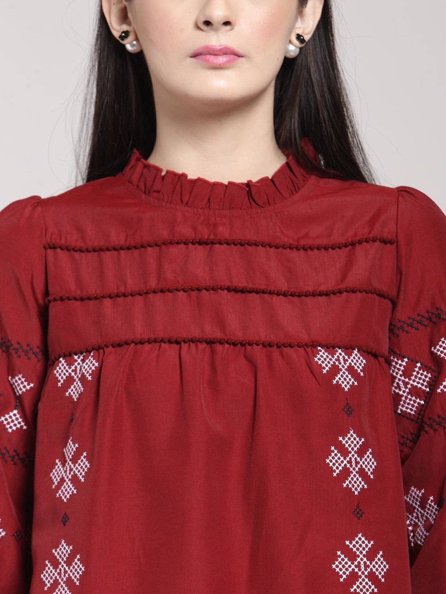 Melon by PlusS Red Embroidered Top