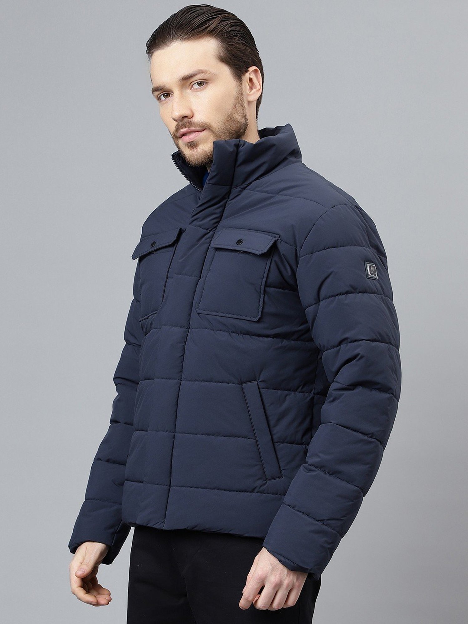 Woods Navy Regular Fit Quilted Jacket