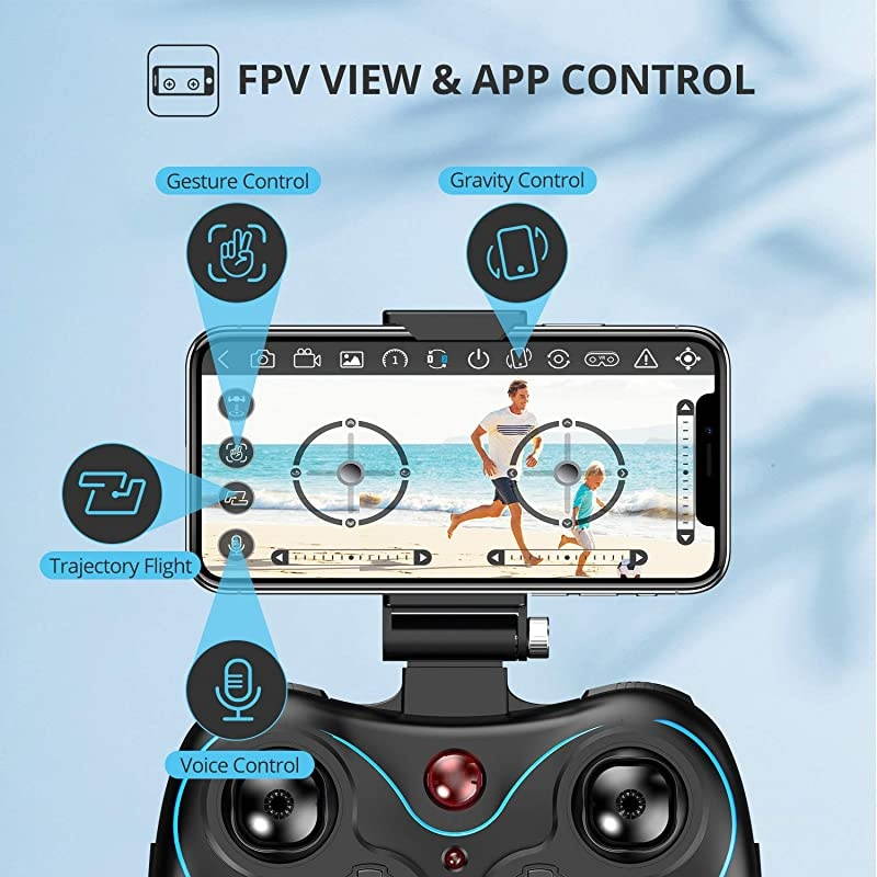 F181W 1080P FPV Drone with HD Camera for Adult Kid Beginner, RC Quadcopter with Carrying Case, Voice Control, Gesture Control, Wide-Angle Live Video, Altitude Hold, 2 Batteries, Easy to Fly