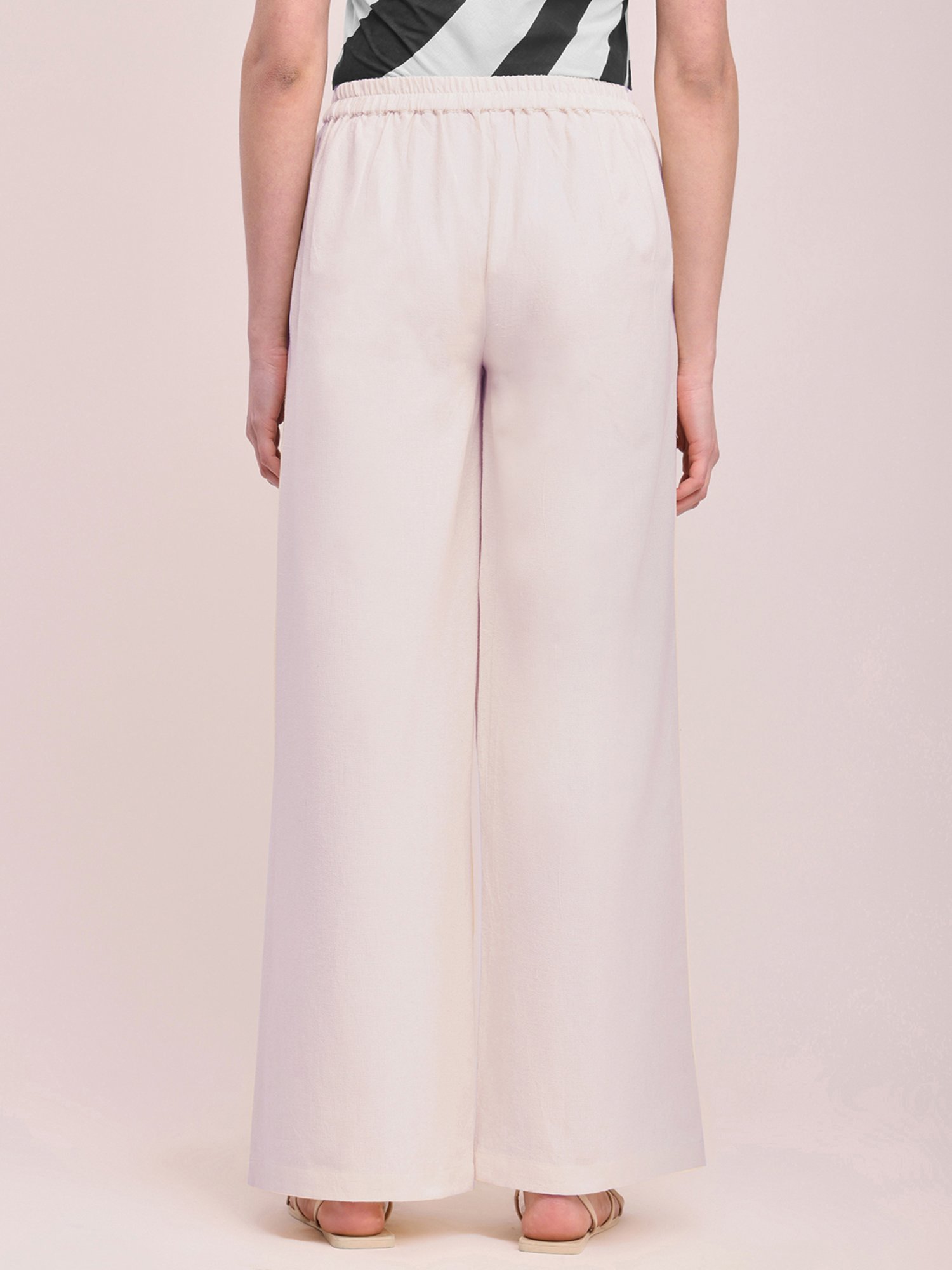 Pink Fort Off-White Cotton Relaxed Fit Palazzos