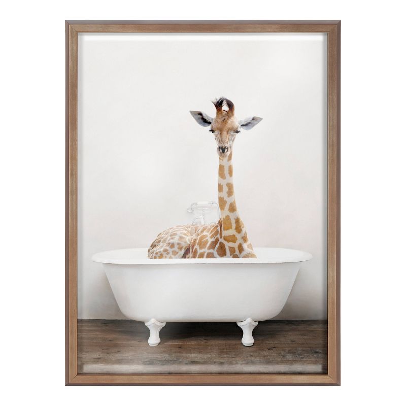 18" x 24" Blake Giraffe 2 in Tub Printed Glass Framed Wall Canvases by Amy Peterson Art Studio Gold - Kate & Laurel All Things Decor