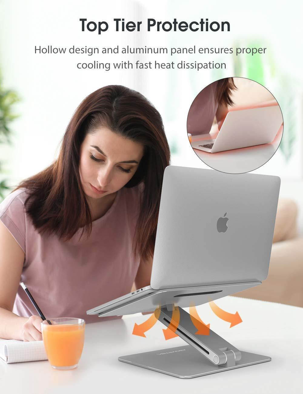 Laptop Stand, AboveTEK Adjustable Computer Riser for Desk, Compatible with Mac MacBook Pro Air Notebook, Up to 17 inches, Supports Up to 44 Lbs -Silver