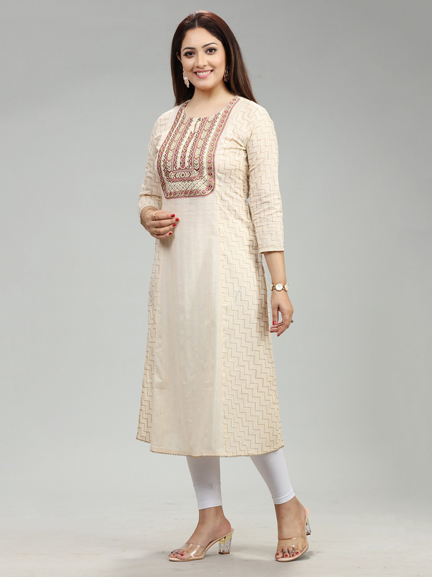 Cotton Culture Beige Embroidered Straight Kurta