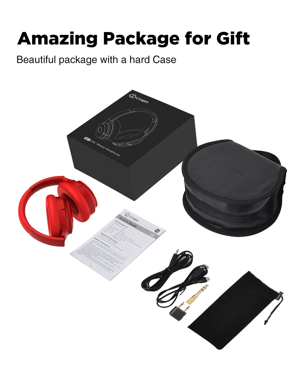 COWIN SE7 Active Noise Cancelling Headphones Bluetooth Headphones Wireless Headphones Over Ear with Mic/Aptx, Comfortable Protein Earpads 30H Playtime, Foldable Headphones for Travel/Work - Black