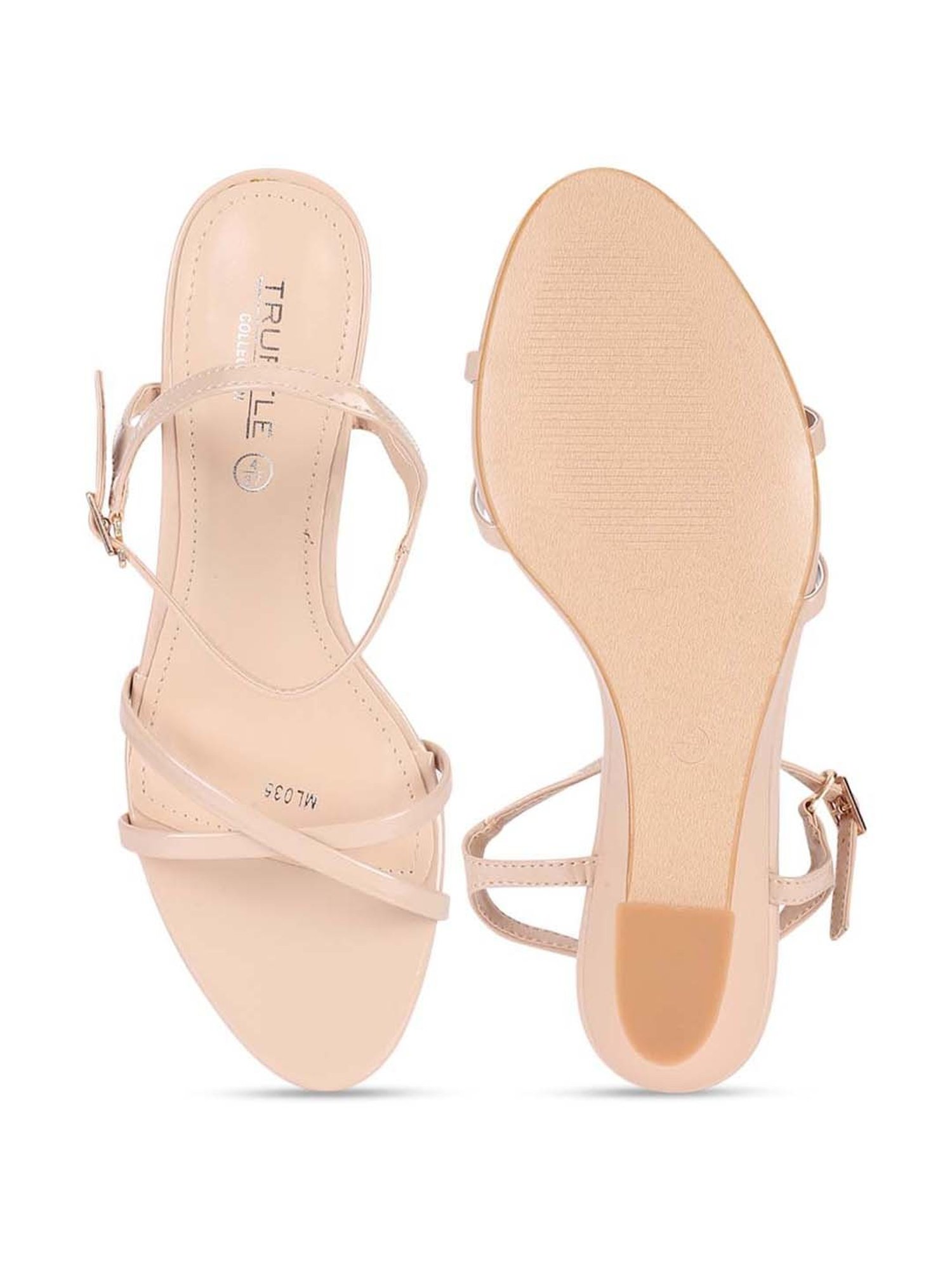 Truffle Collection Women's Beige Ankle Strap Wedges