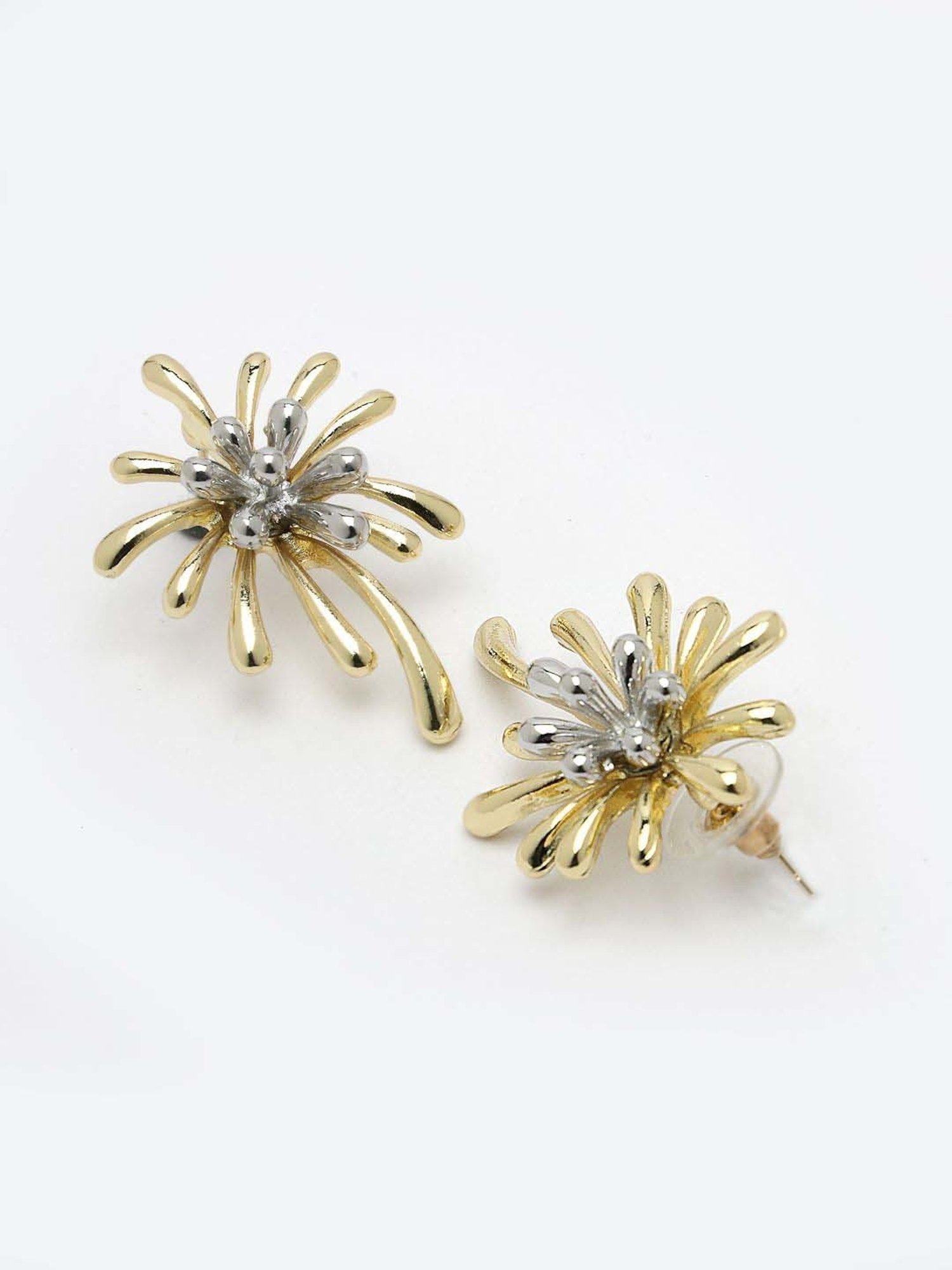 NVR Silver & Gold Brass-Plated Floral Shape Drop Earrings for Women - Set of 2