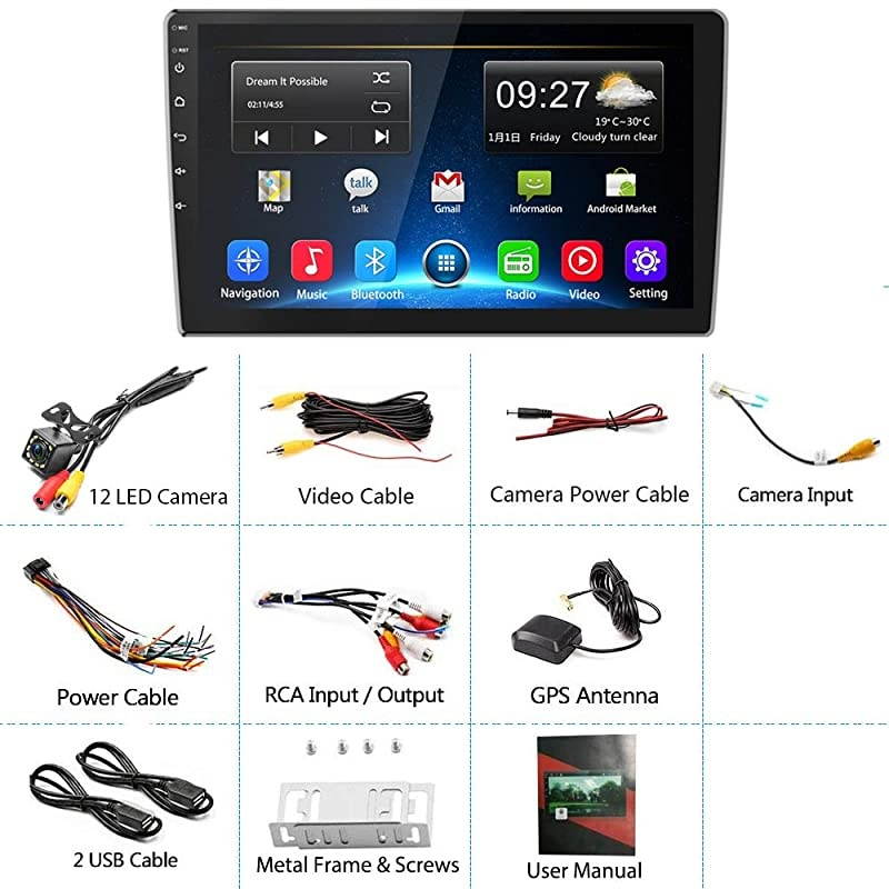 2G+32G Upgrade  Double Din Android Car Stereo 101 Inch Touch Screen Radio Bluetooth WiFi GPS FM Radio Support AndroidiOS Phone Mirror Link with Dual USB Input amp Backup Camera