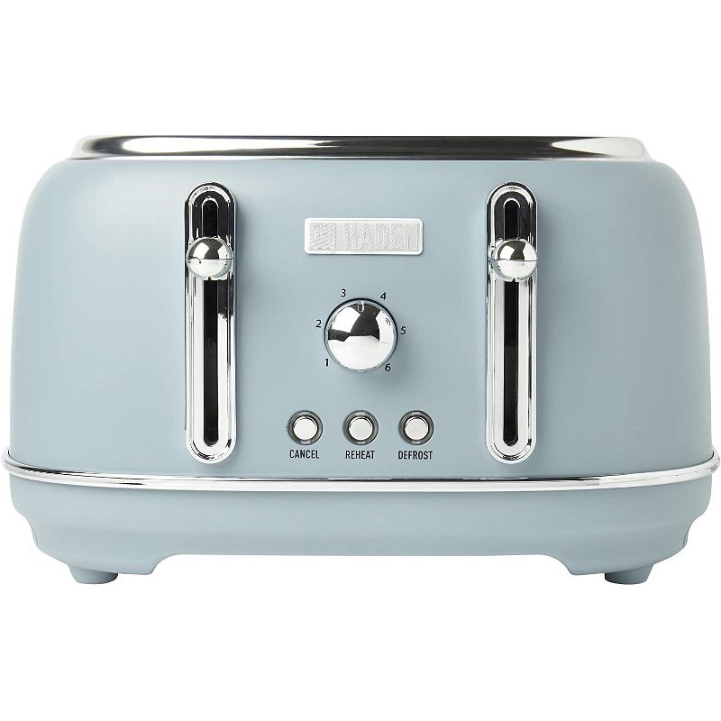 Haden Highclere Innovative 4 Slice Retro Vintage Countertop Wide Slot Toaster Kitchen Appliance with Self Centering Function, Pool Blue