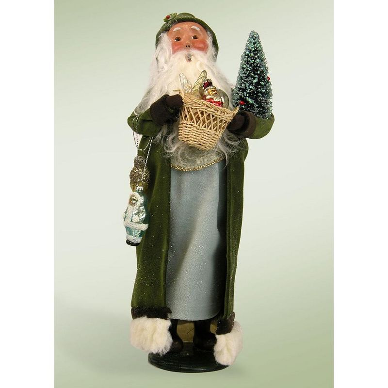 Byers Choice 13.5" Glittered Vintage Sage Santa with Frosted Christmas Tree and Basket Christmas Figure