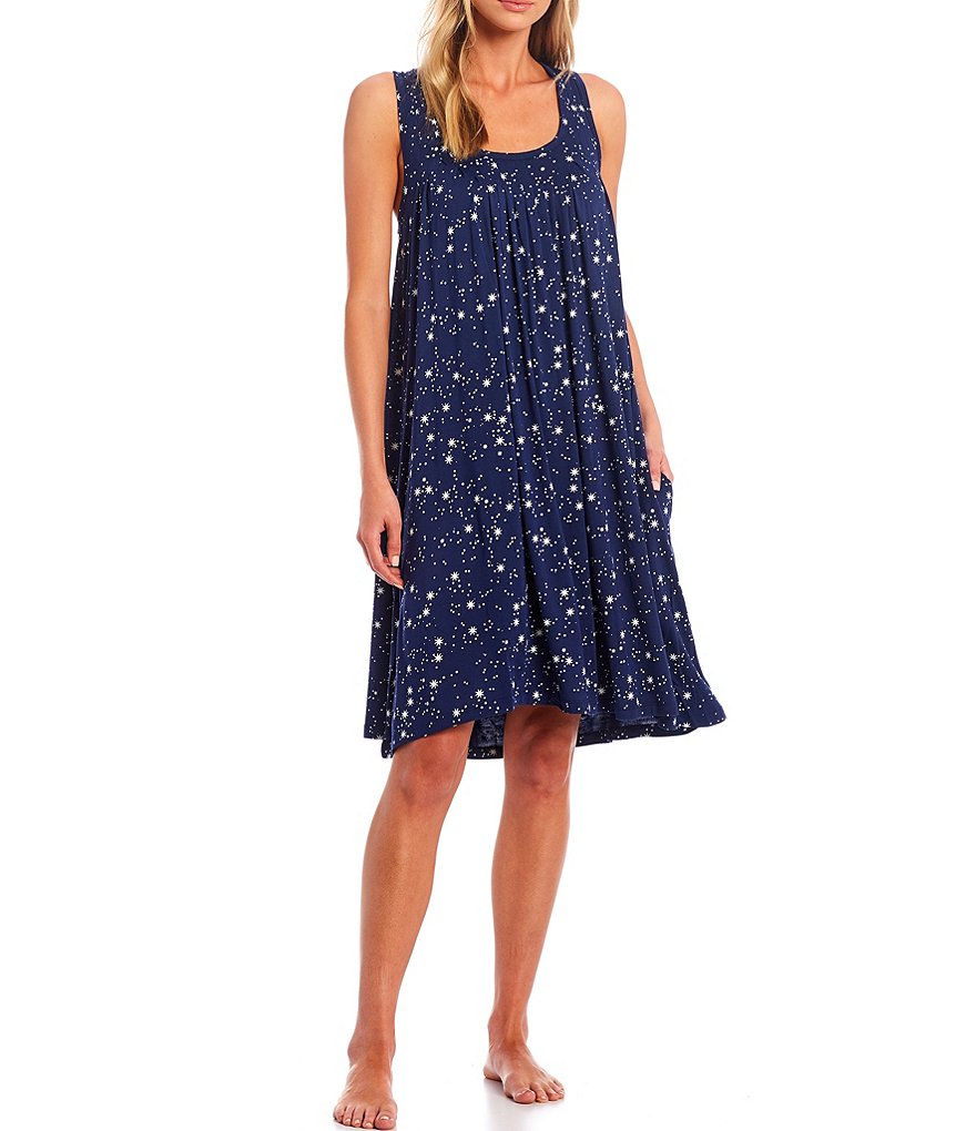Papinelle Kate Star Print Modal Pleat Front Scoop Neck Sleeveless Nightgown