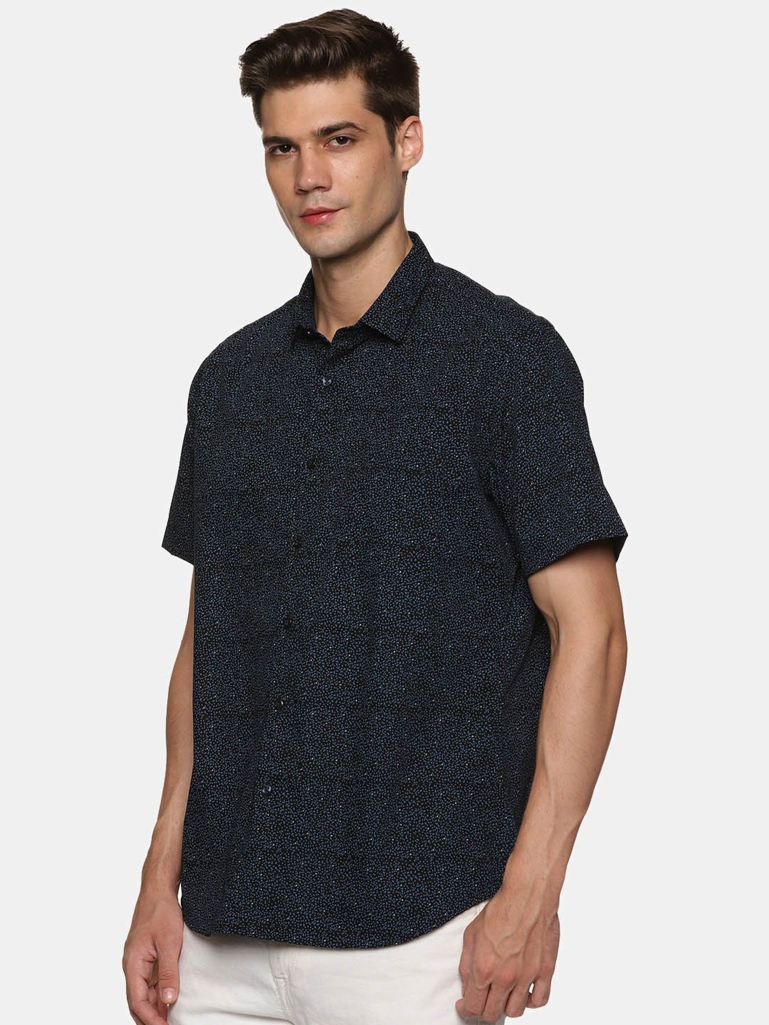 Don Vino Navy Regular Fit Printed Shirt