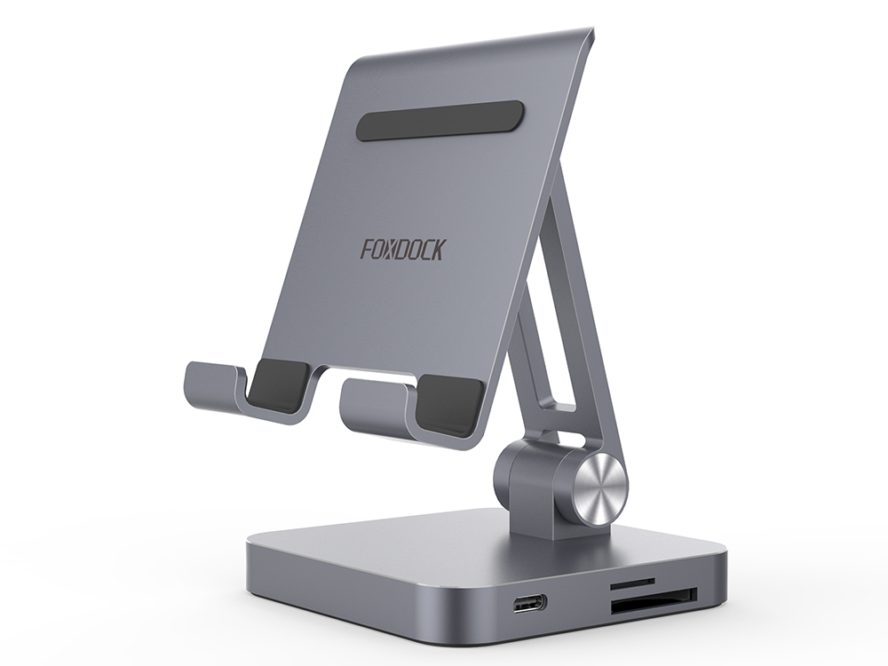 Upgraded USB C Hub Stand, FOXDOCK iPad Pro Dock Station Adapter Dongle with 4K HDMI, PD Charging, SD/Micro SD Card Reader, USB 3.0 & 3.5mm Headphone Jack for iPad Pro 11 12.9 Samsung Galaxy Tab S4,S5e
