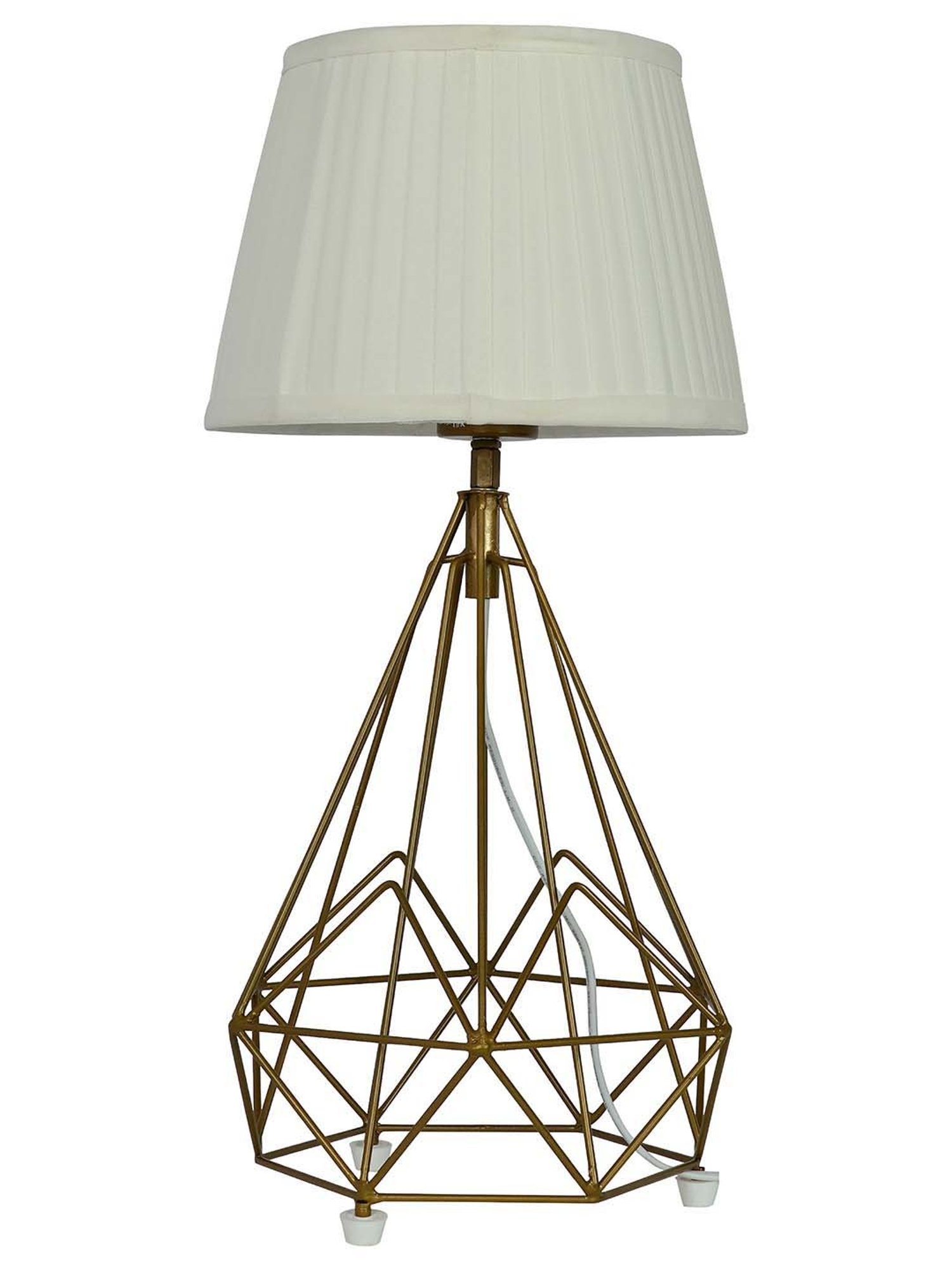 FOS LIGHTING Contemporary White & Golden Steel Cage Diamond Pyramid Table Lamp With Fabric Shade