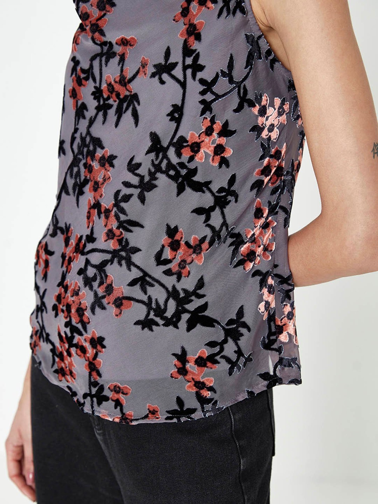 Cover Story Grey Printed Spaghetti Top