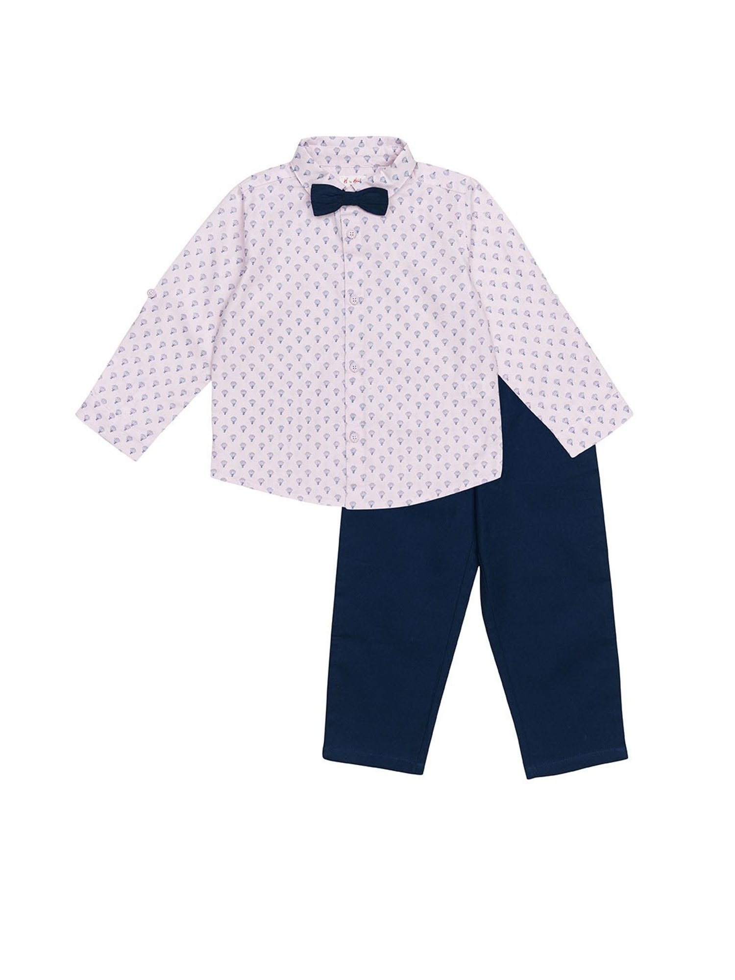 H by Hamleys Kids Light Pink & Navy Printed Full Sleeves Shirt, Pants with Bow