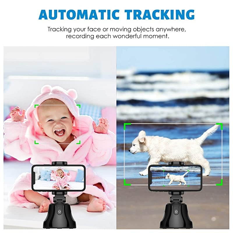 Smart Tracking Holder  360&deg;Rotation Auto FaceObject Tracking Holder Intelligent Follow Portable Smart Selfie Stick VideoVlog Shooting Robot Cameraman for iPhoneAndroid Phone Black