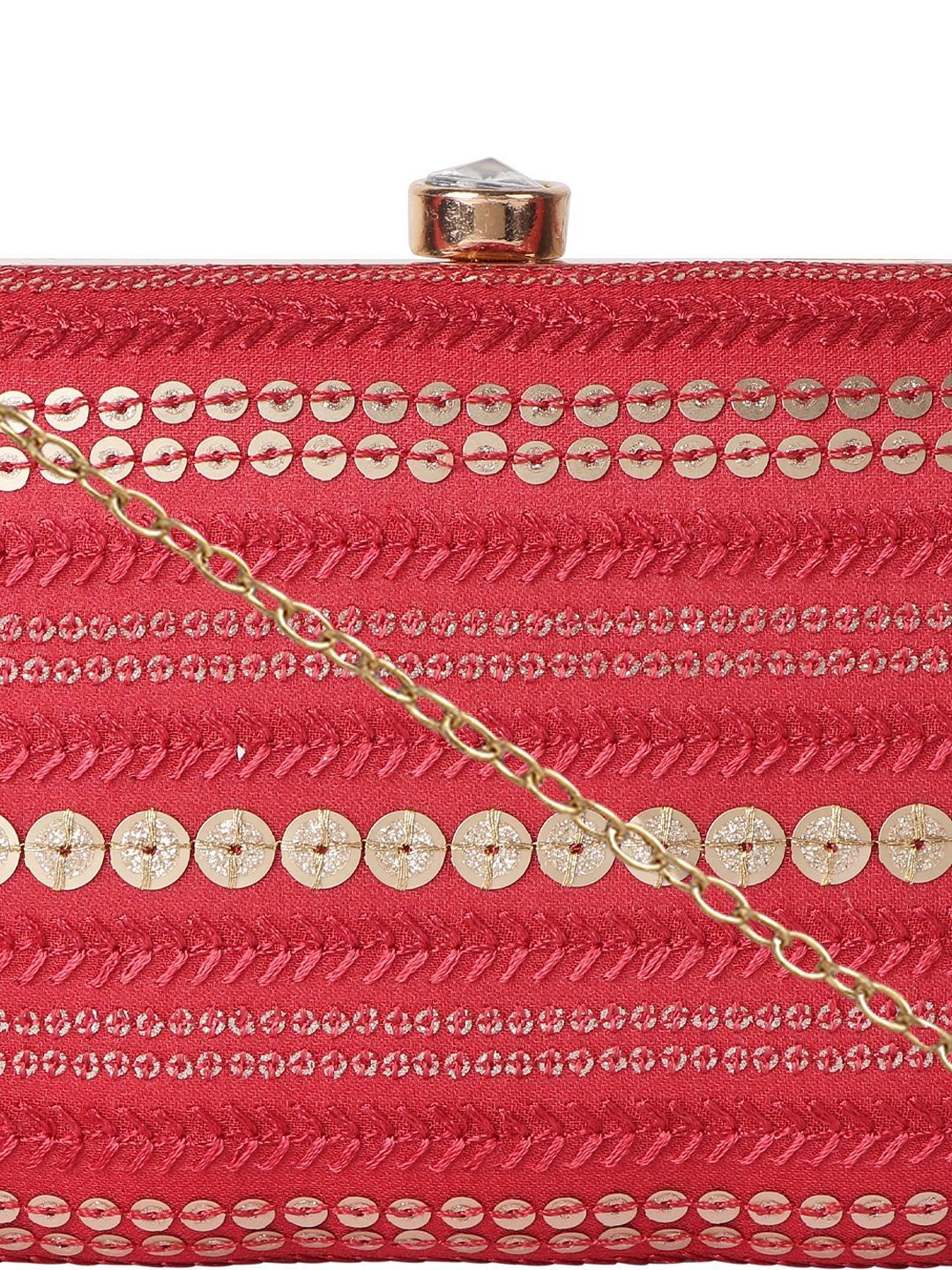 Horra Red Embellished Clutch