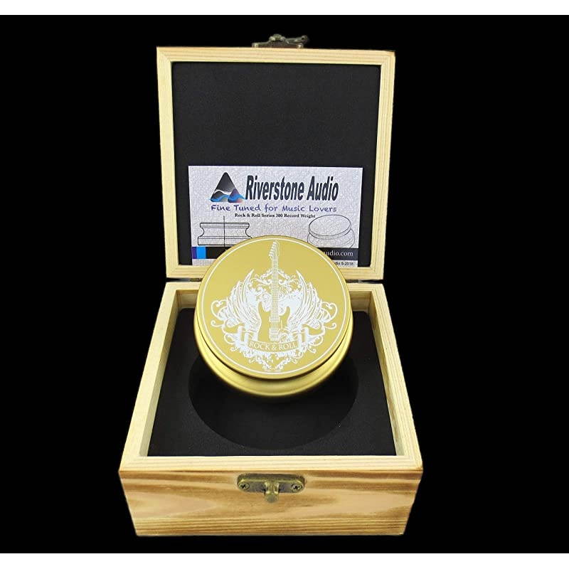 Rock & Roll Series 380 Record Weight Turntable Stabilizer (380 g) - Anodized Aluminum - Laser Engraved Surface - R&R Guitar - Color: (Aztec Gold)