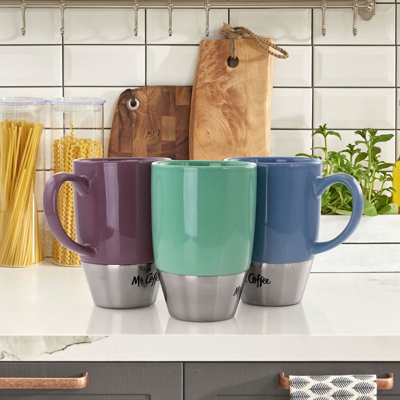 Mr. Coffee Couplet Pastel 3 Piece 15 Ounce Stoneware and Stainless Steel Travel Cups