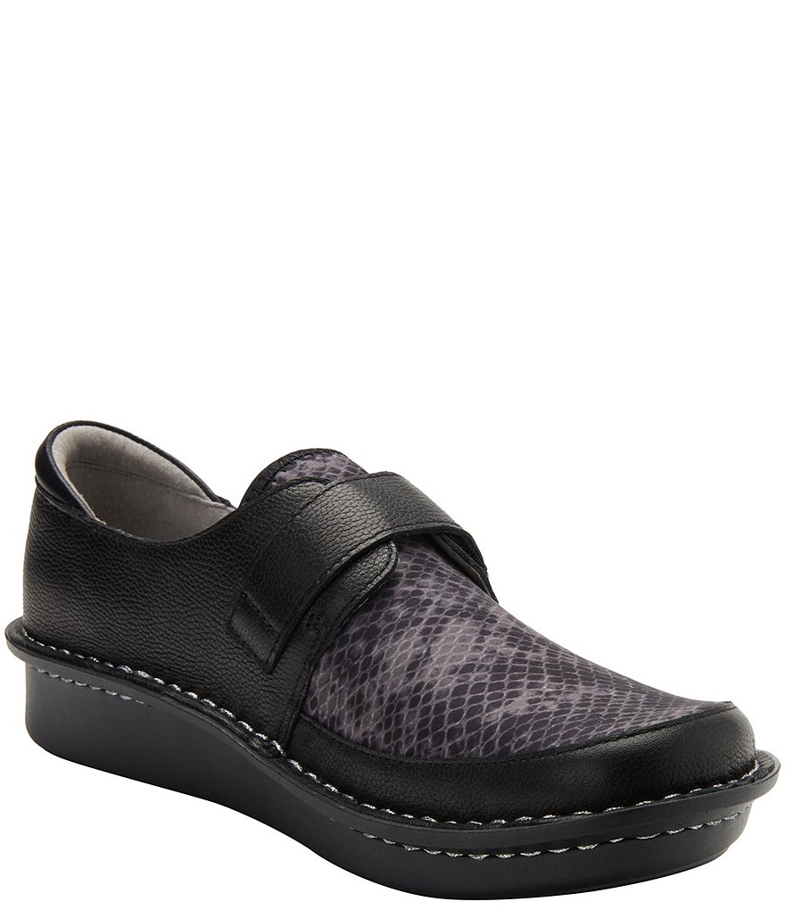 Alegria Brenna Snake Print Leather Monk Strap Slip Ons