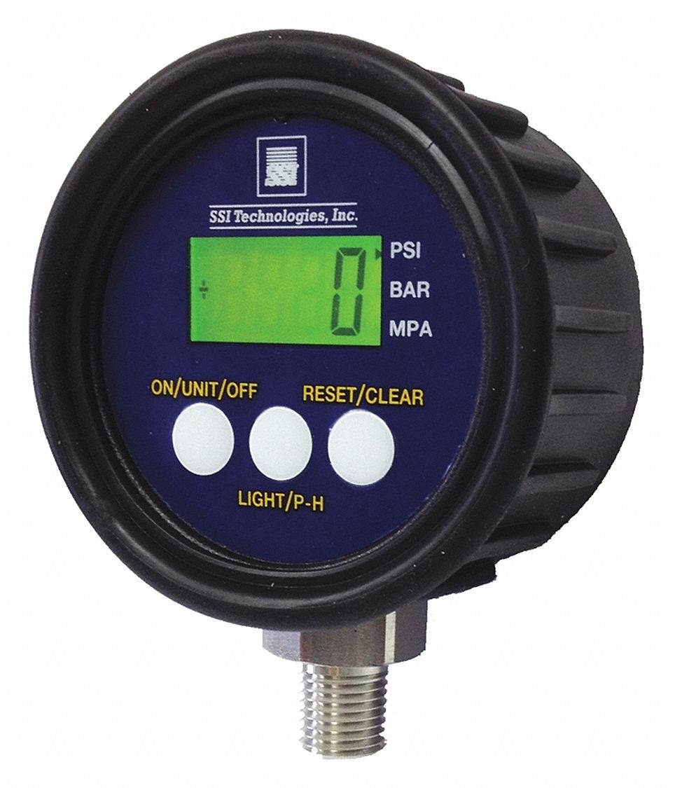 0 to 5000 psi Digital Pressure Gauge, 2-1/2" Dial, 1/4" MNPT Connection, Plastic