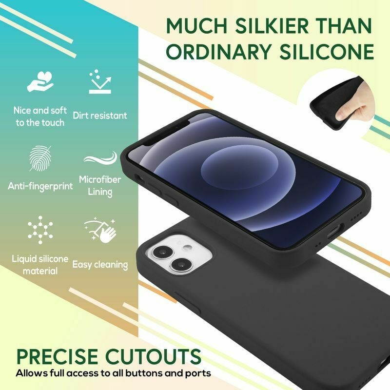 Liquid Silicone Case for iPhone 12 Mini 5.4" Soft Rubber Protective Cover, Black