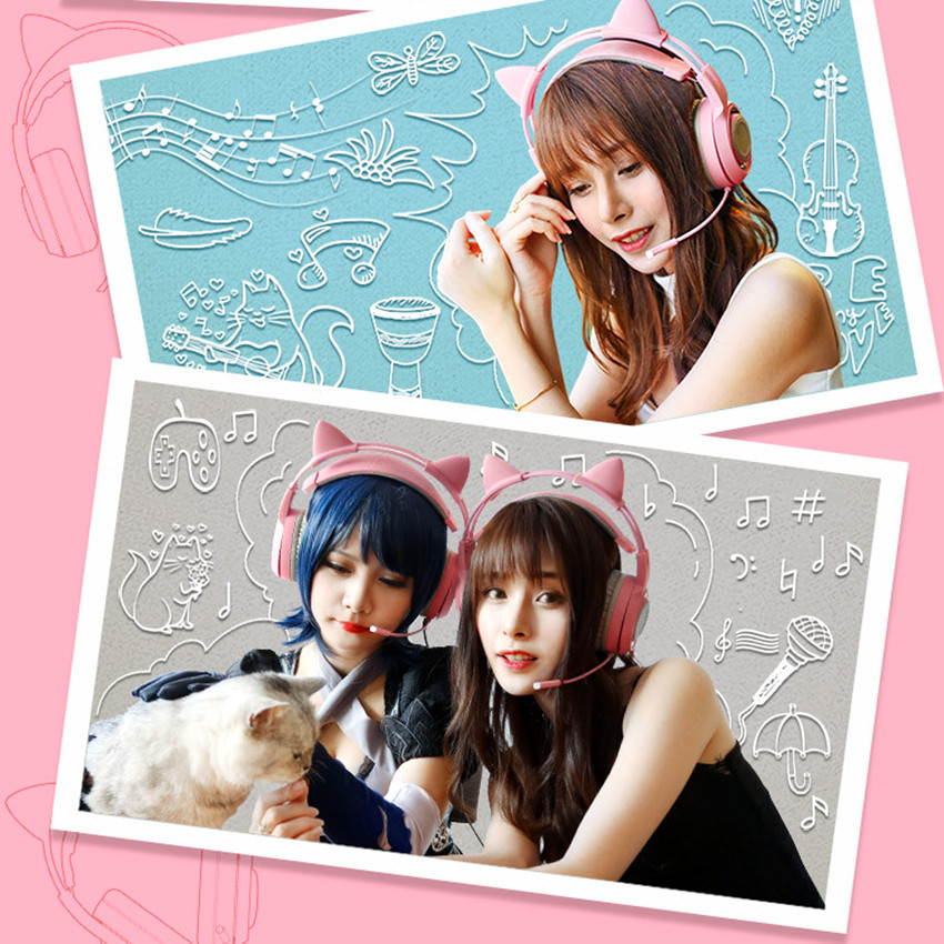 SOMIC G951 USB 7.1 Headset Surround Sound Gaming Headphone Bass Casque with Cat Ear Mic vibration for PC Notebook Pink kids Girl