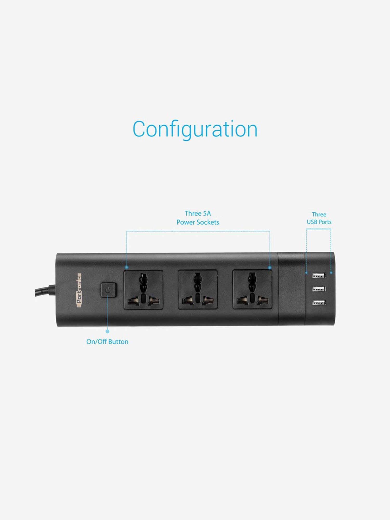 Portronics Power Plate II POR-671, 5A Electrical Universal Sockets and 3 USB Ports (Black)